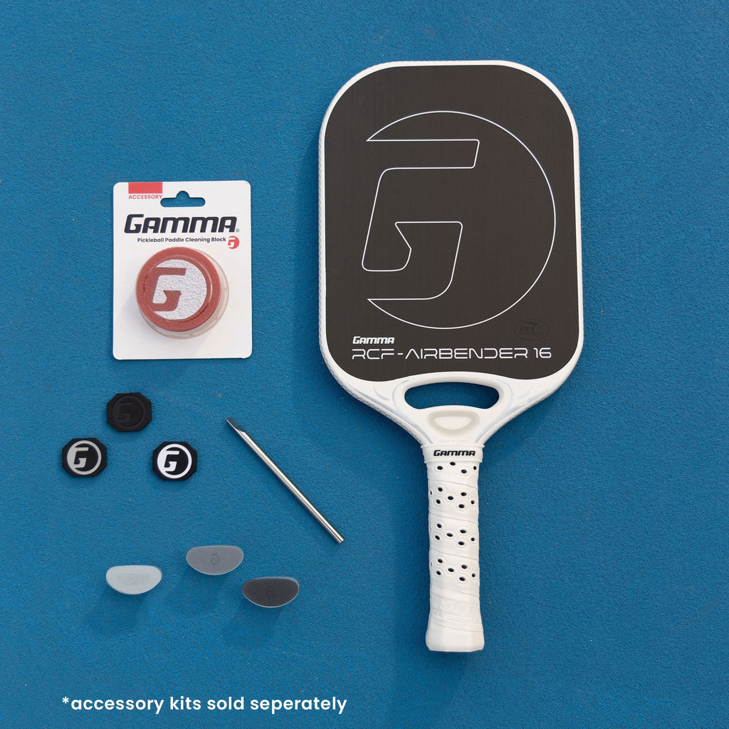 Accessory kit and the
Gamma AIRBENDER Elongated Pickelball Paddle,
available at iamBeachTennis.com.