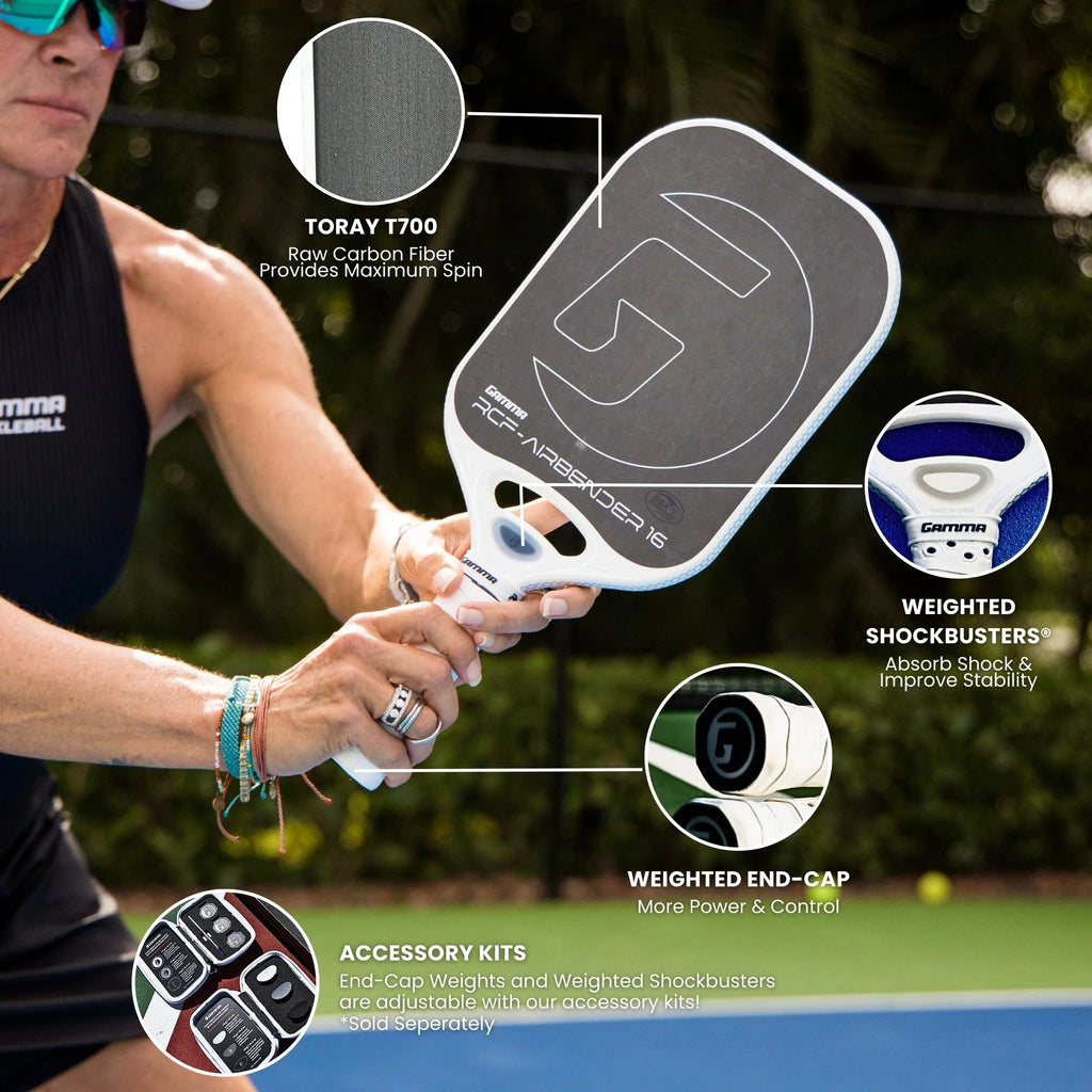 Technical specifications of the
Gamma AIRBENDER Elongated Pickelball Paddle,
available at iamBeachTennis.com.