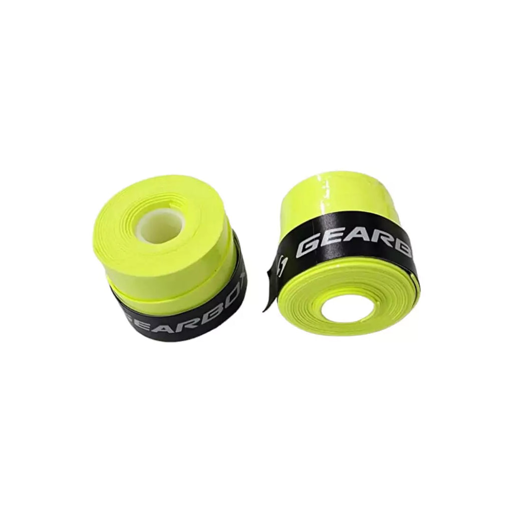 A pair of neon yellow   Gearbox Overwrap Grips, get online or instore from iamPickleball.store.