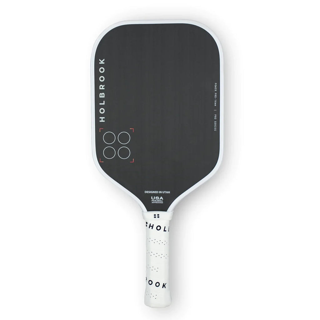SPORT: PICKLEBALL. Shop Holbrook Pickleball Paddles and Rackets at "iamPickleball.Store" a division of "iamracketsports.com". Racket model is a 2023 Holbrook PRO - POWER PRO Pickleball Paddle/racket advanced/professional players. Racquet/Paleta is in Flat orientation. Front of Paddle.