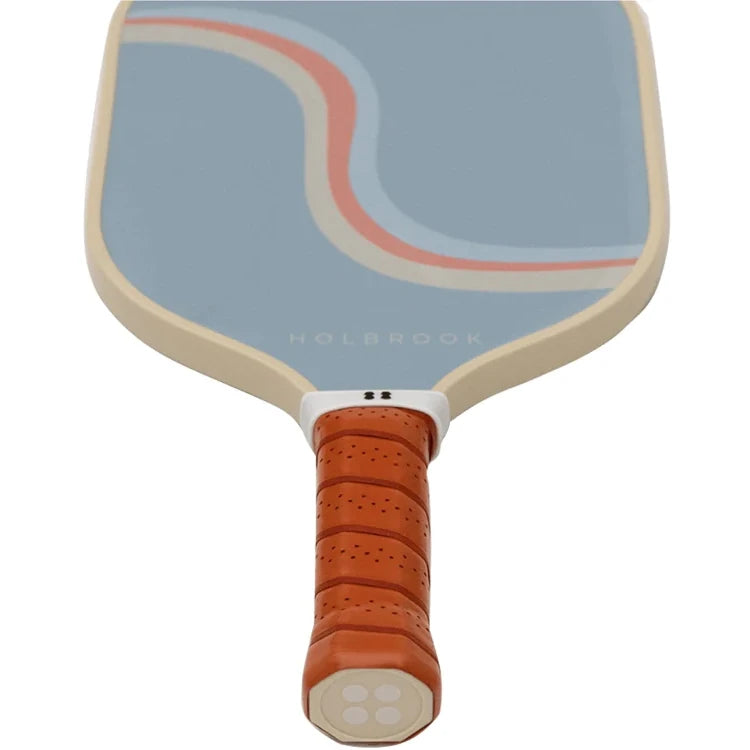 SPORT:PICKLEBALL. Shop Holbrook Pickleball Paddles and Rackets at "iamPickleball.Store" a division of "iamracketsports.com".  Racket model is a 2023 Holbrook PERFORMANCE REWIND Pickleball Paddle/racket for intermediate players.  Racquet/Paleta is showing playing surface, cream edge protector and handle.