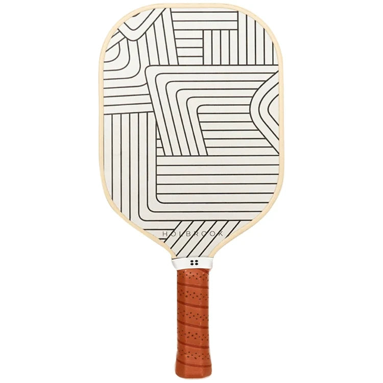 SPORT:PICKLEBALL. Shop Holbrook Pickleball Paddles and Rackets at "iamPickleball.Store" a division of "iamracketsports.com". Racket model is a 2023 Holbrook PERFORMANCE SOHO Pickleball Paddle/racket for intermediate players.  Racquet/Paleta is vertical showing face with fun geometric design, cream edge protector and beige gripped handle.