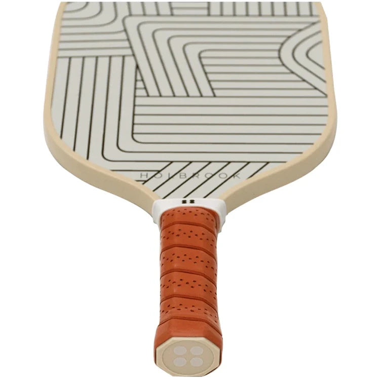 SPORT:PICKLEBALL. Shop Holbrook Pickleball Paddles and Rackets at "iamPickleball.Store" a division of "iamracketsports.com". Racket model is a 2023 Holbrook PERFORMANCE SOHO Pickleball Paddle/racket for intermediate players. Racquet/Paleta is showing face with fun geometric design, cream edge protector and beige gripped handle.