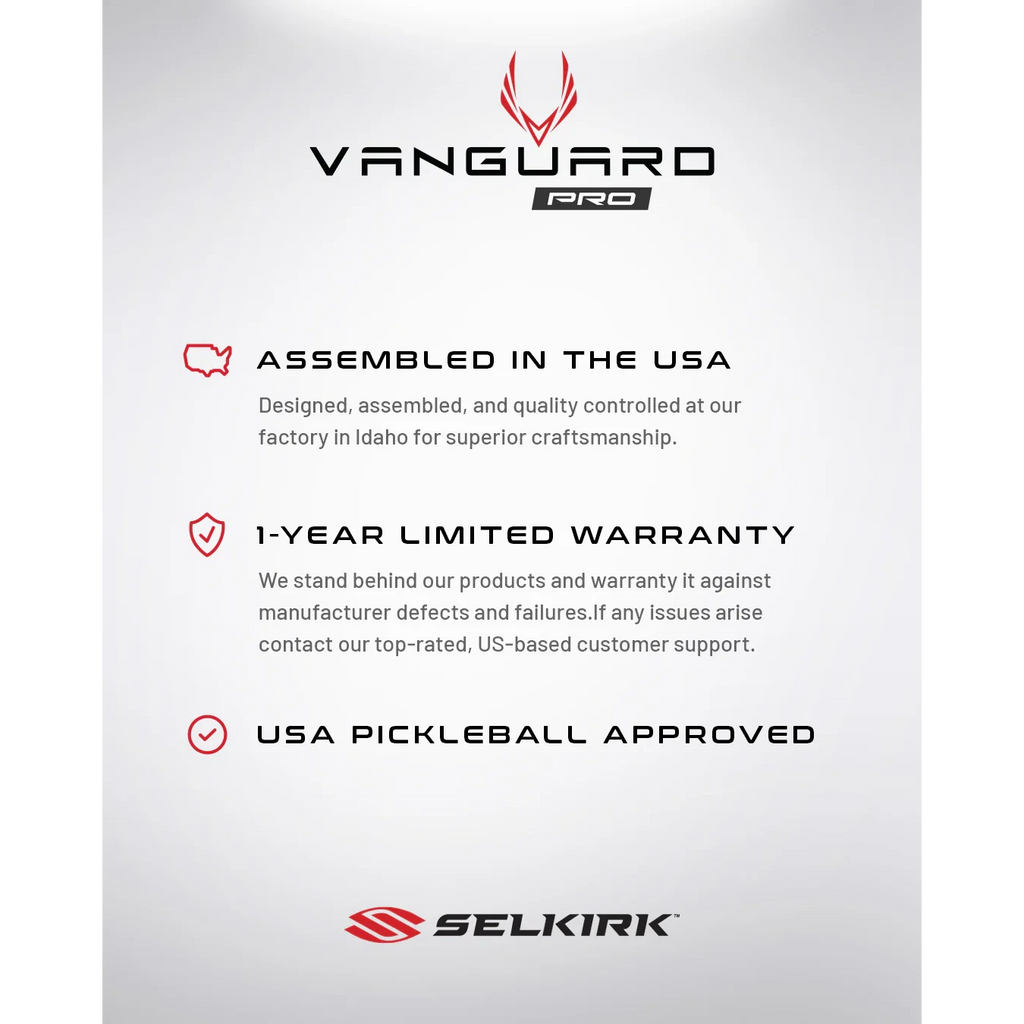 A infographic of a Selkirk VANGUARD PRO EPIC Pickleball Paddle, shop for at "iamracketsports.com", Miami shop.