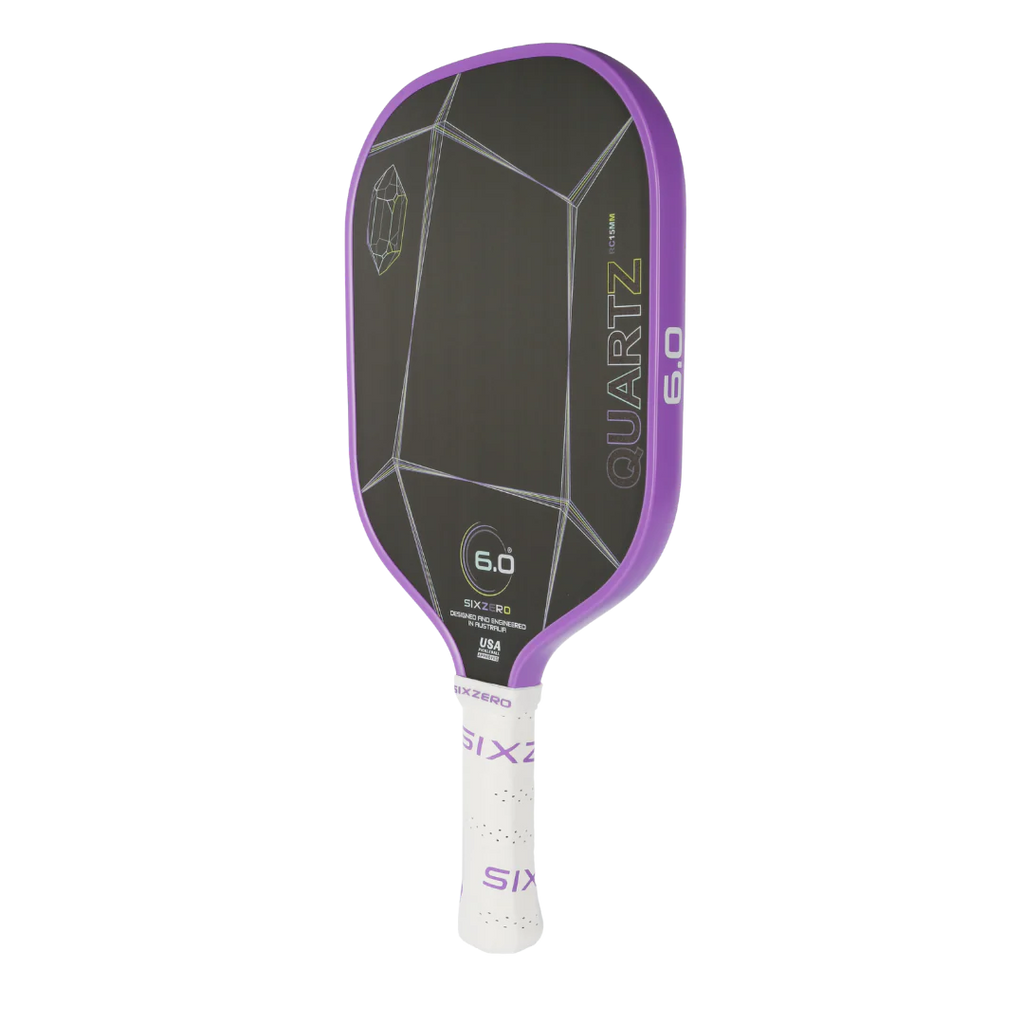 A Six Zero QUARTZ 15mm PickleBall Paddle, purchase at "iam-pickleball.com".