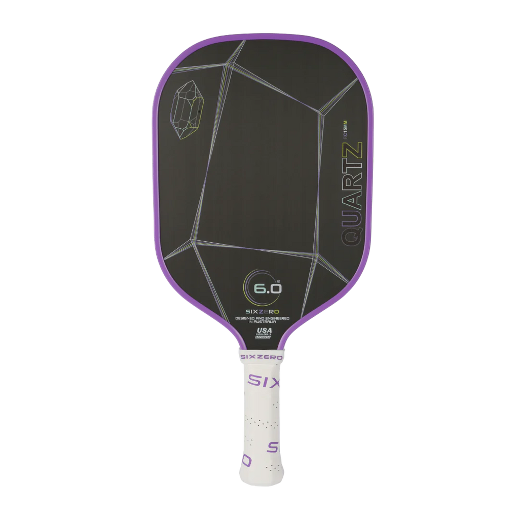 A Six Zero QUARTZ 15mm PickleBall Paddle, purchase at "iam-pickleball.com".