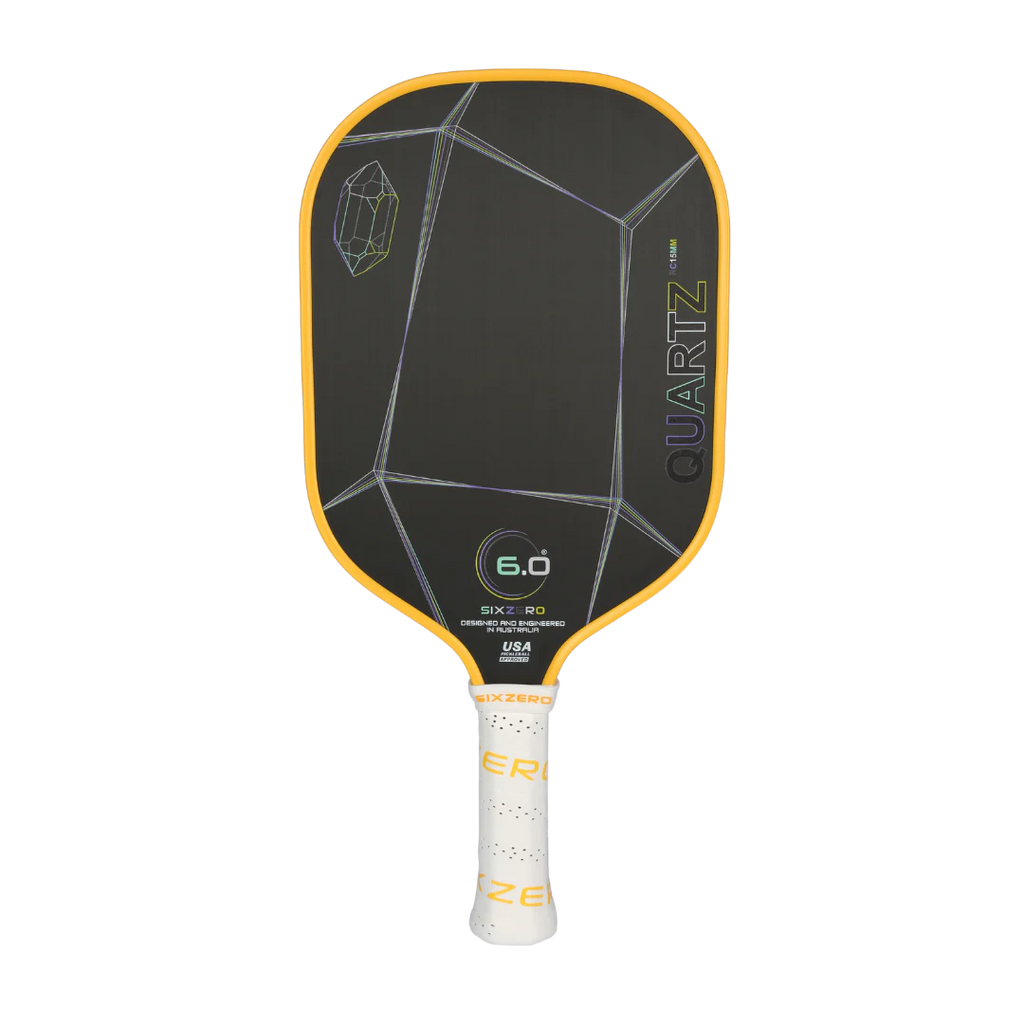 A citrine Six Zero QUARTZ 15mm PickleBall Paddle, purchase at "iam-pickleball.com".
