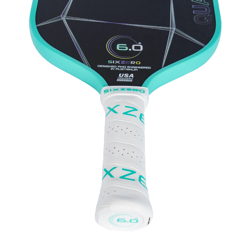 The handle of Six Zero QUARTZ 15mm PickleBall Paddle, purchase at "iam-pickleball.com".
