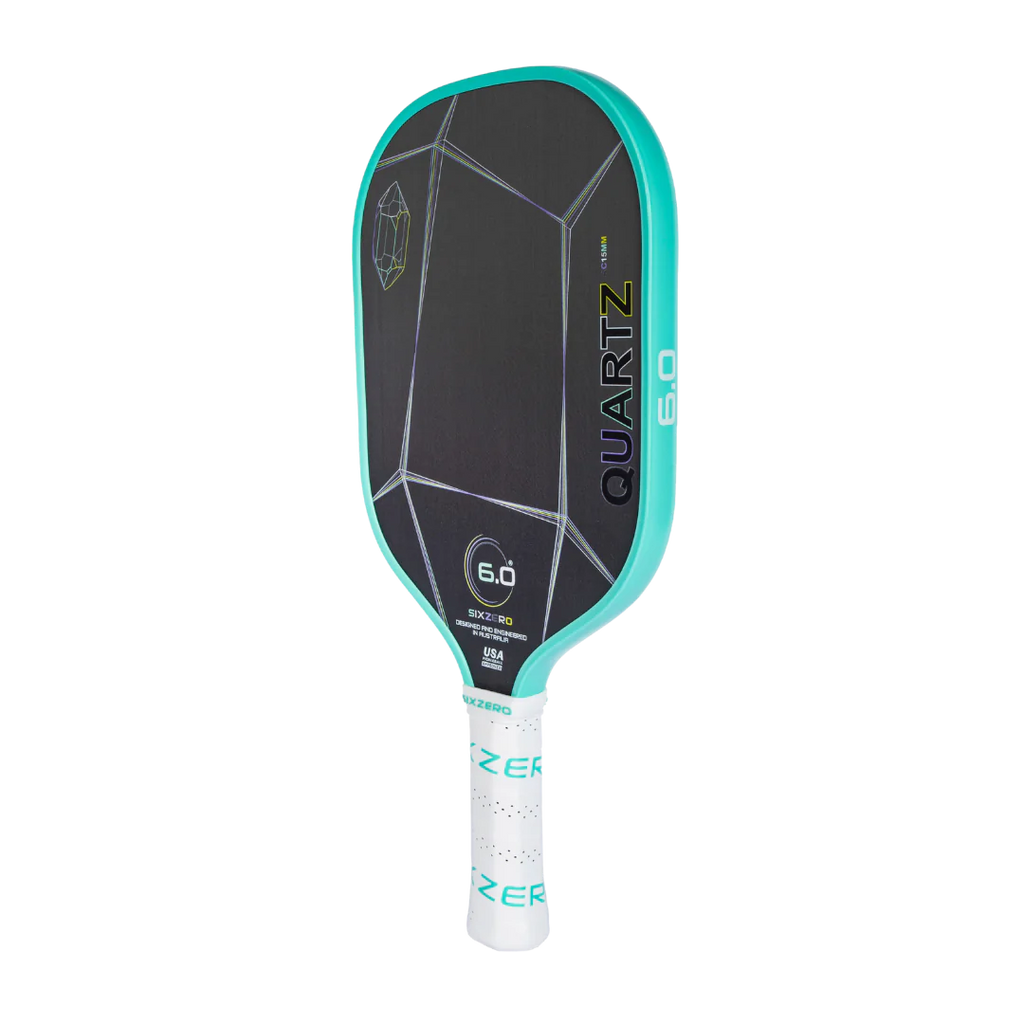 A Six Zero QUARTZ 15mm PickleBall Paddle, purchase at "iam-pickleball.com".