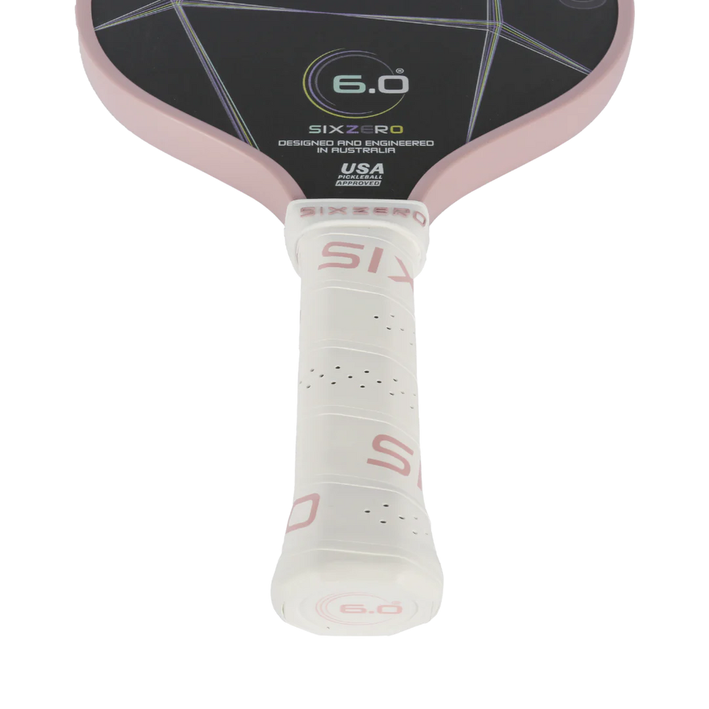 A rose Six Zero QUARTZ 15mm PickleBall Paddle, purchase at "iam-pickleball.com".
