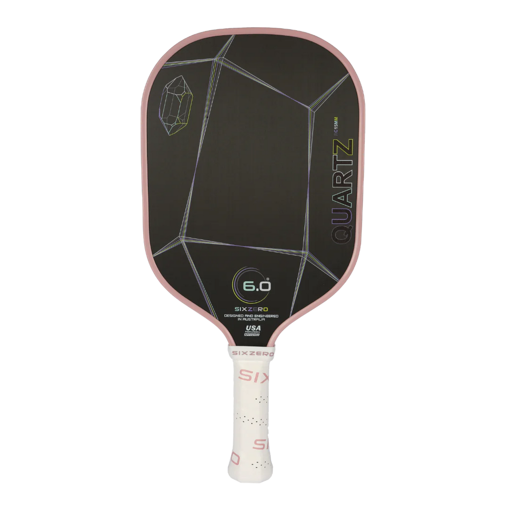 A rose Six Zero QUARTZ 15mm PickleBall Paddle, purchase at "iam-pickleball.com".
