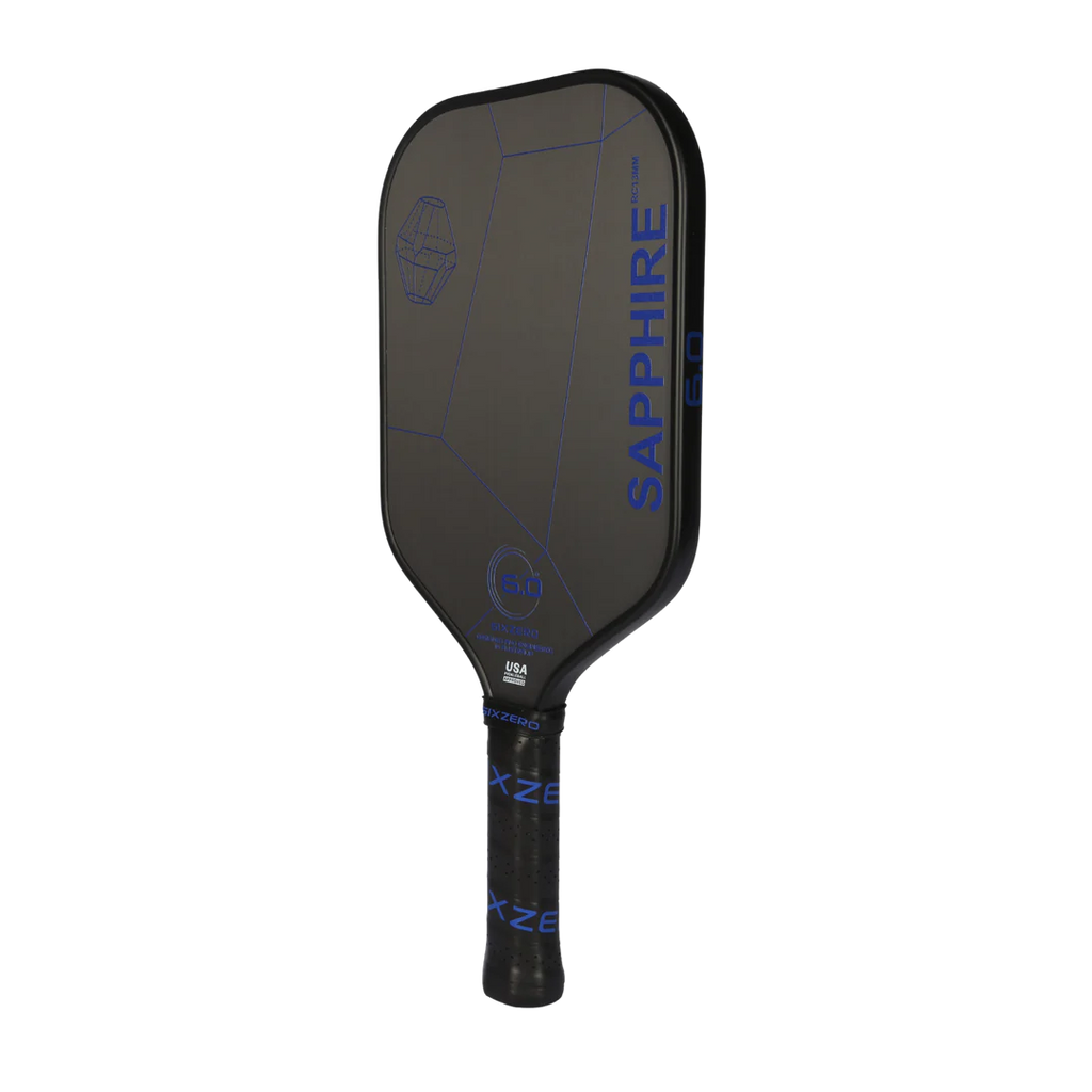 A blue Six Zero SAPPHIRE 2024 PickleBall Paddle, shop at "iamracketsports.com", Miami shop.
