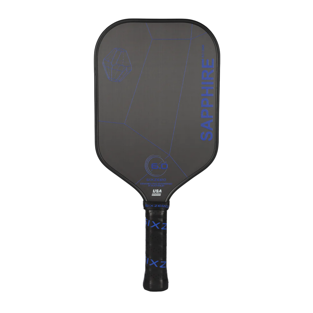 A blue Six Zero SAPPHIRE 2024 PickleBall Paddle,
shop at "iamracketsports.com", Miami shop.
