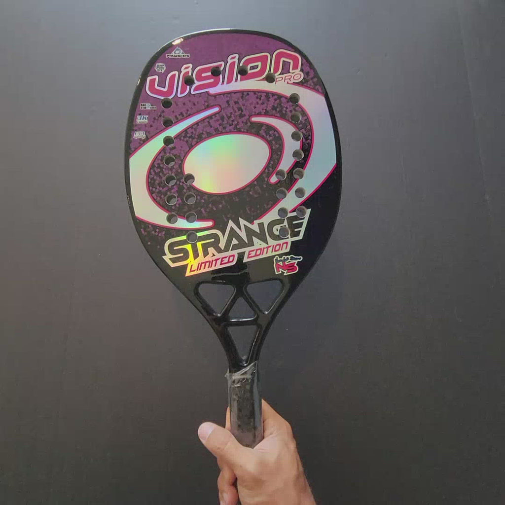 Vision Beach Tennis Brand, Model Vision Strange 2022 Limited Edition Advanced/Professional Beach Tennis racket  paddle. Video shows racket front and back and been spun.