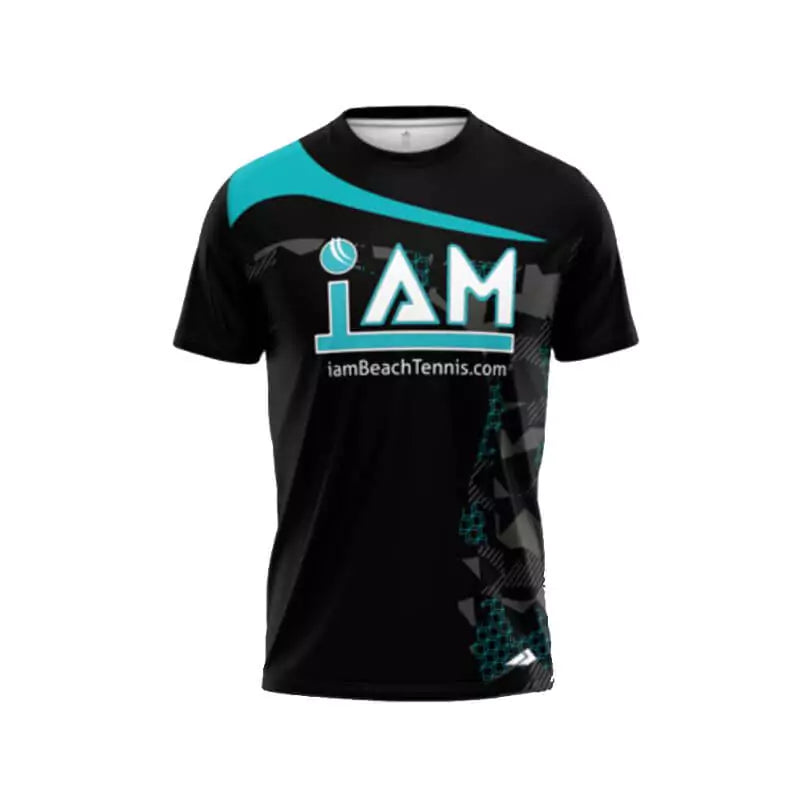 iamBeachTennis 2022/2023 Collection Mens T-shirt in Black and Blue. Front of the shirt