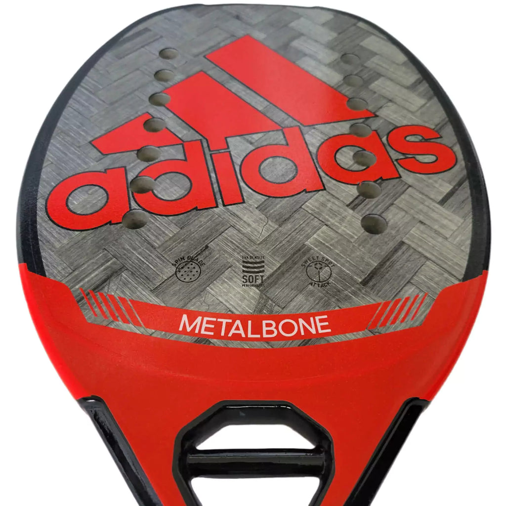 iambeachtennis usa store - Adidas Brand year 2022 BT paddle. The Racket model is a Adidas BT METALBONE 3.1 H14 Advanced and Pro Beach Tennis racket - close up vertical face view of the racket/ raquete.