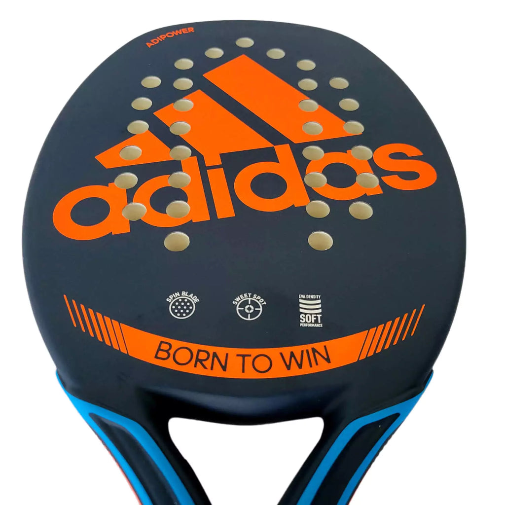 i am beachtennis boutique store - Adidas Brand year 2022 BT paddle. The Racket model is a Adidas BT ADIPOWER TEAM H31 Advanced and Pro Beach Tennis racket - close up vertical face view of the racket/ raquete.