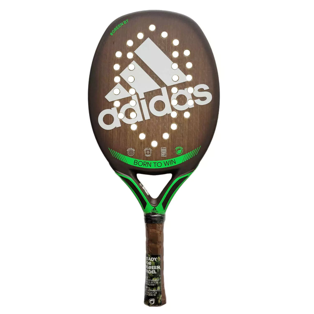i am beach tennis depot Shop - Adidas Brand year 2022 BT paddle. The Racket model is a Adidas BT ADIPOWER 3.1 H34 GREEN Intermediate Beach Tennis racket - vertical orientation view of the racket/ raquete.