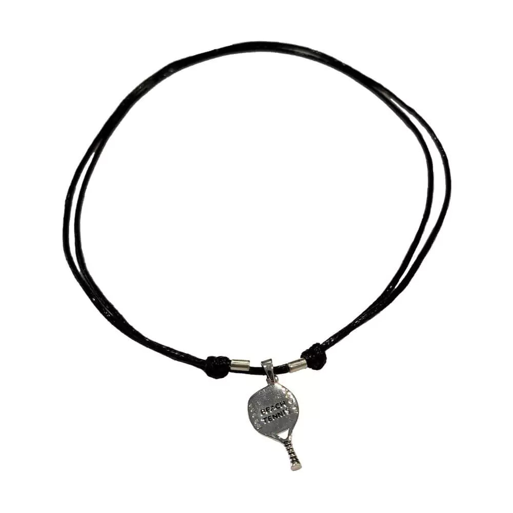  Shop Necklaces - Kreoli Bijoux Black Necklace with Beach Tennis Racket. Simple braided cord featuring a Beach Tennis Raquet.