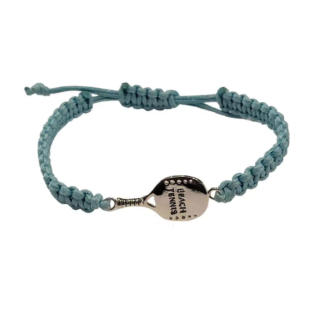 Kreoli Bijoux Light blue Bracelet with Beach Tennis Racket. Simple light blue braided cord featuring a Beach Tennis Raquet.