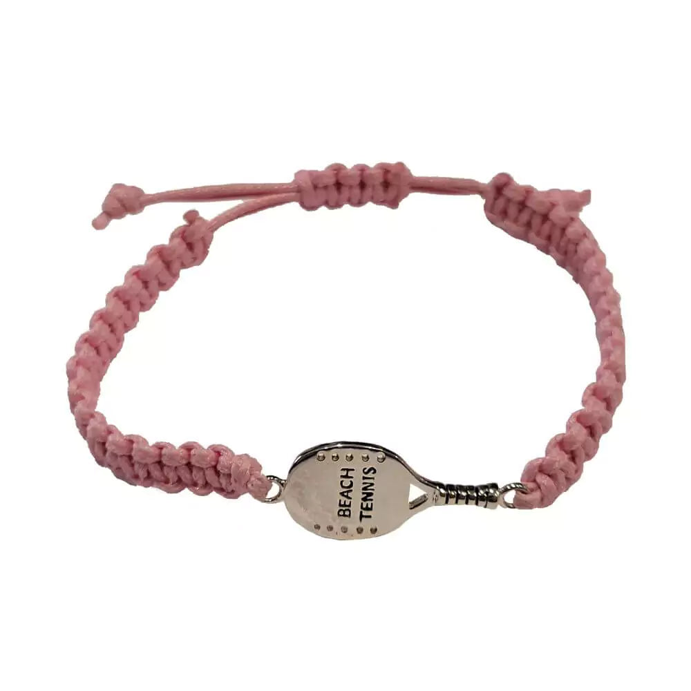 Kreoli Bijoux pink Bracelet with Beach Tennis Racket. Simple pink braided cord featuring a Beach Tennis Raquet.