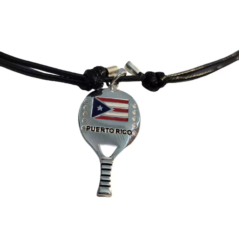 iambeachtennis boutique store - Necklace with beach tennis racket and Puerto Rican flag. Close up of the Beach Tennis Racket.