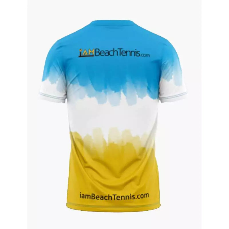iamBeachTennis 2022/2023 Collection Mens T-shirt in Blue, White and Yellow. Back of the shirt.