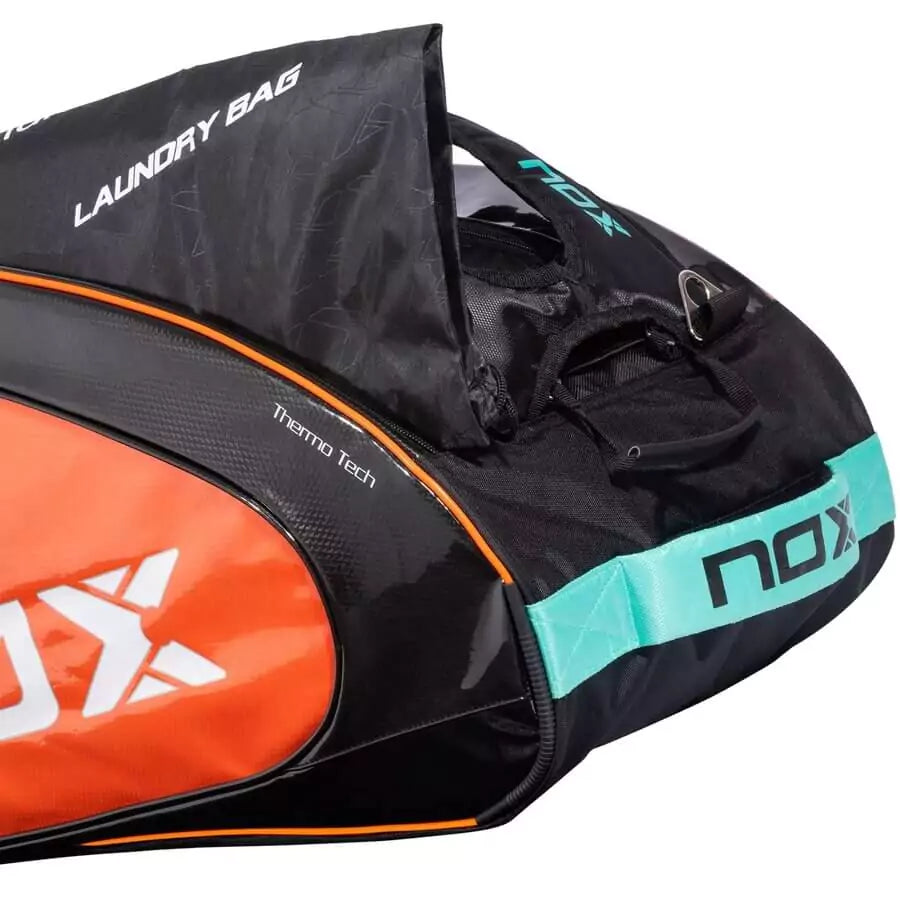 iambeachtennis BT Shop - Nox Beach Brand year 2022 BT paddle bag. The backpack model is a Nox Beach AR10 Team Beach Tennis racket bag - bag laundry bag shown.