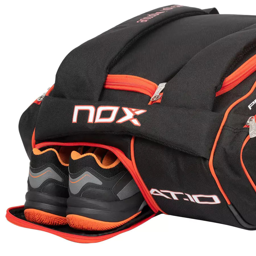 "i am Beach Tennis" Depot/Warehouse store - Nox Padel/Beach Tennis Bag, year 2023. The bag model is a  NOX Agustín Tapia AT10 COMPETITION XXL Racket/raquete Bag. Shoe compartment on the racket / raquet bag.