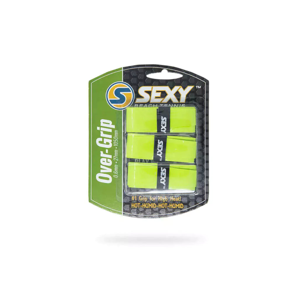 Shop "Sexy Beach Tennis" at "iambeach tennis" a online boutique depot store - Sexy Beach Tennis Brand - SXY High Humidity Racket Overgrips, 3 pack in Lime Green