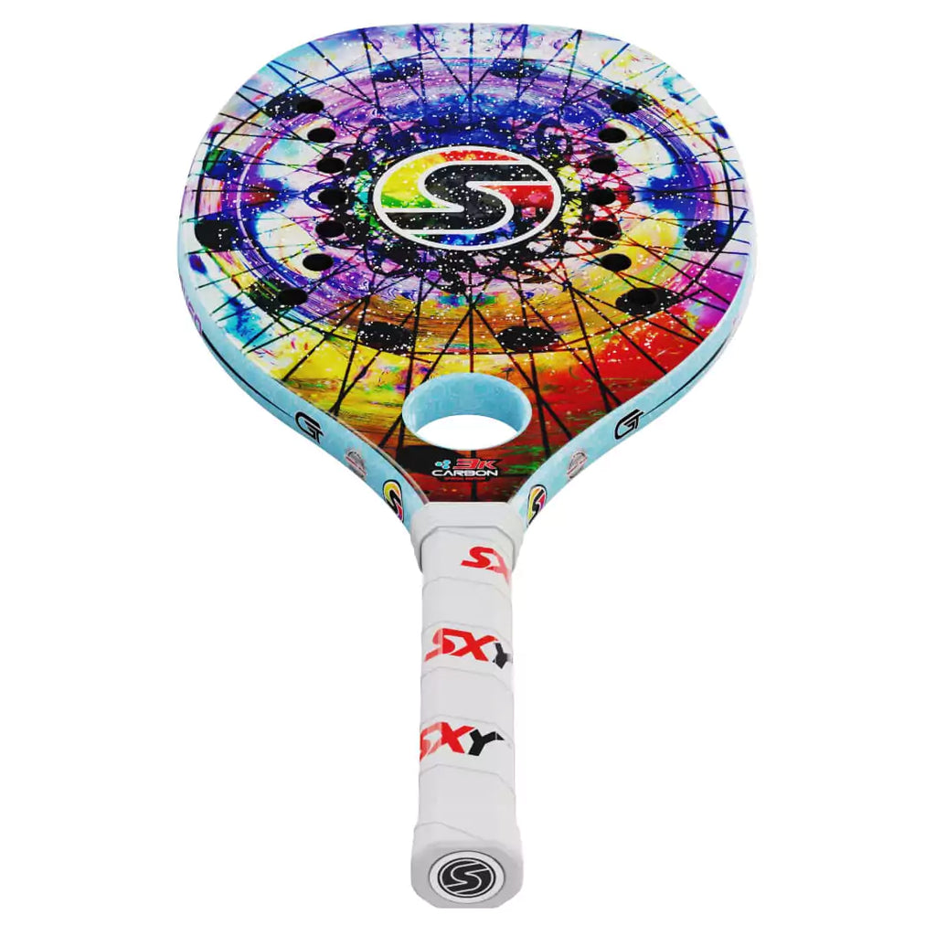iam beachtennis online wharehouse store - Sexy Brand Beach Tennis Paddles - Racket model is SXY Special Edition 3K Carbon Bufo GT an advanced/professional beach tennis racket/racchetta. Raquet/Raquete is in a flat right orientation