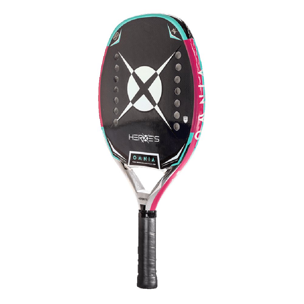 iamBeachTennis online store - Heroe's Brand Italia Beach Tennis Paddle, year 2021. The racquet model is a Heroes BT #OMNIA Advanced/Professional beach tennis racket / raquete.  Side view of the racket / raquet.