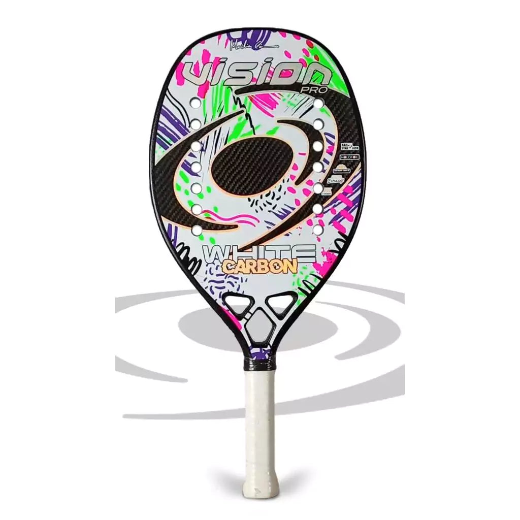  Shop Vision Beach Tennis Rackets, Paddles, Balls and Accessories at iambeachtennis, shipping worldwide. Miami based boutique depot store - Racket model shown is a 2023 Vision Pro WHITE CARBON Professional Beach Tennis Racket. Raquete is vertical.