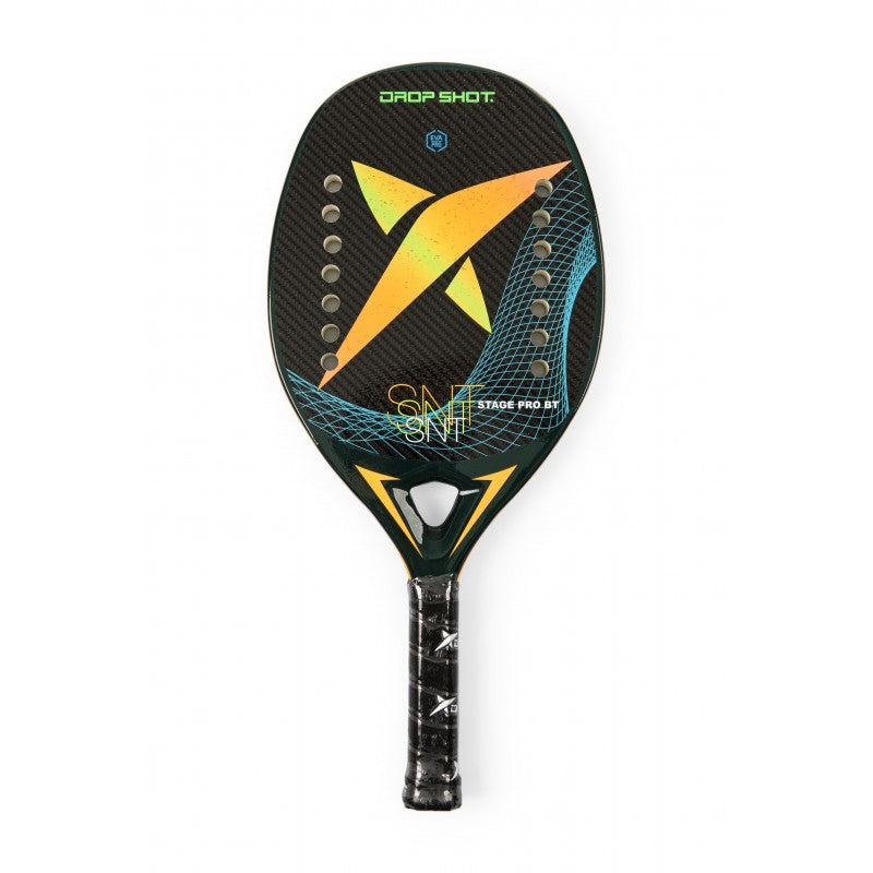 iamBeachTennis Miami Shop - Drop Shot Beach Tennis Paddle, year 2022. The racquet model is a Drop Shot STAGE PRO BT Intermediate beach tennis racket / raquete. Vertical view of the racket / raquet.