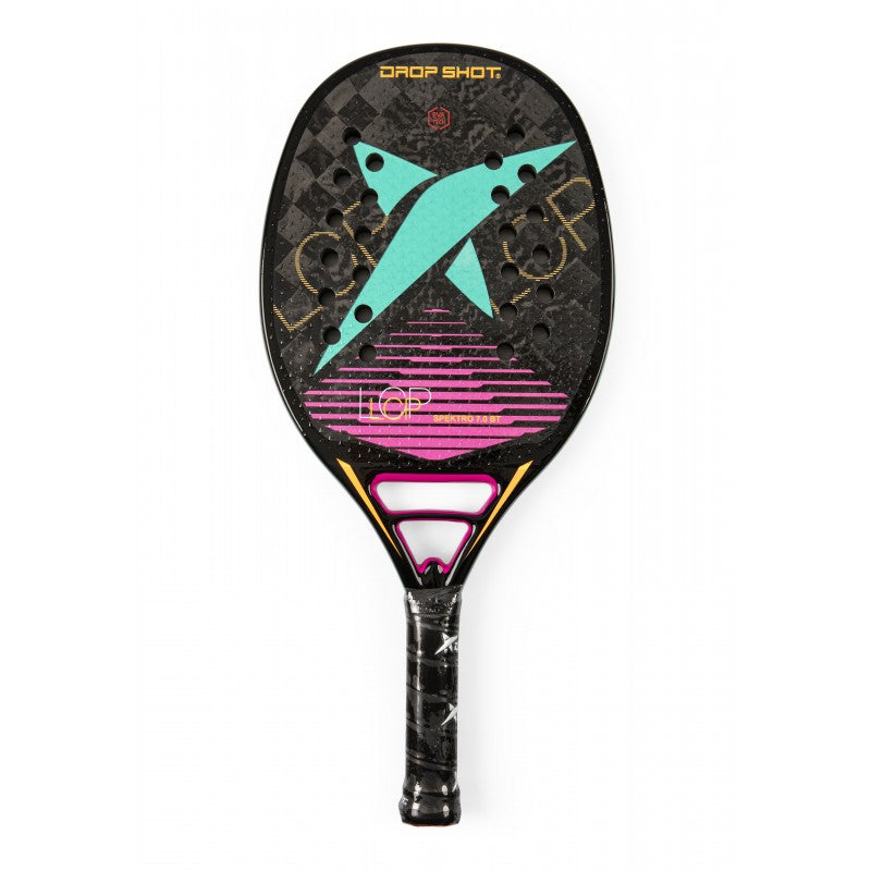 iamBeachTennis Miami Shop - Drop Shot Beach Tennis Paddle, year 2022. The racquet model is a Drop Shot SPEKTRO 7.0 BT Advanced/Professional beach tennis racket / raquete. Vertical view of the racket / raquet.