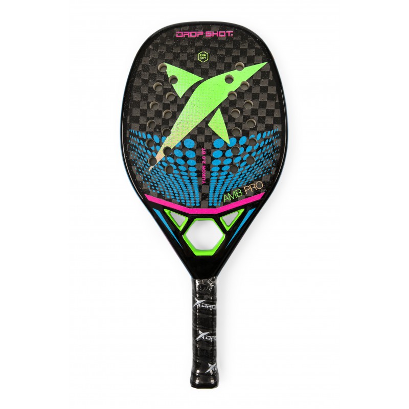 iamBeachTennis Miami Shop - Drop Shot Beach Tennis Paddle, year 2022. The racquet model is a Drop Shot YUKON 2.0 BT Advanced/Professional beach tennis racket / raquete. Vertical view of the racket / raquet.