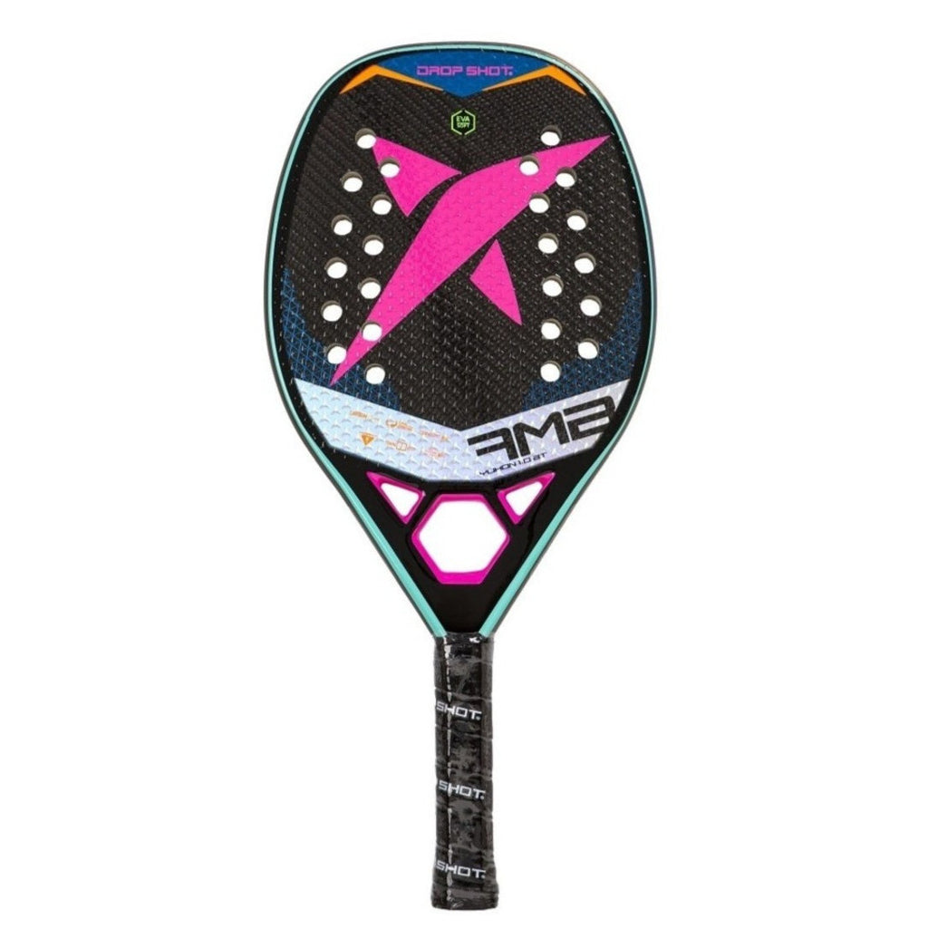 iambeachtennis BT Shop - Drop Shot Sports Brand year 2021 BT paddle. The Racket model is a Drop Shot YUKON 1.0 BT Advanced/Professional Beach Tennis racket - vertical orientation view of the racket/ raquete. 