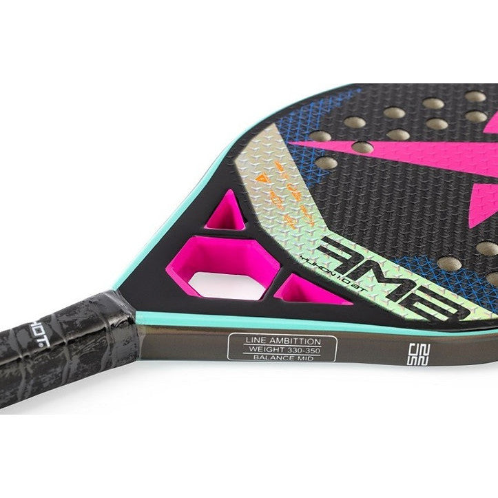 iambeachtennis BT Store - Drop Shot Sports Brand year 2021 BT paddle. The Racket model is a Drop Shot YUKON 1.0 BT Advanced/Professional Advanced/Professional Beach Tennis racket - stem view of the racket / raquet. 