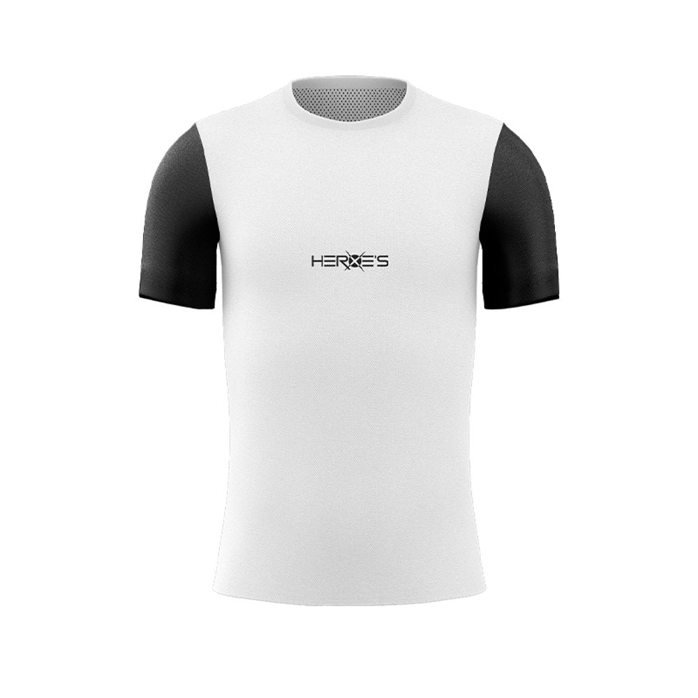 iambeachtennis boutique shop - Image is of a Heroe's Brand Italia, Men's #WHITE Beach Tennis t-shirt.  The Tee color is white with black sleeves.