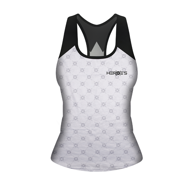 shop i am beach tennis, Heroes beach tennis brand womens LIGHT tank top in white, black and grey.