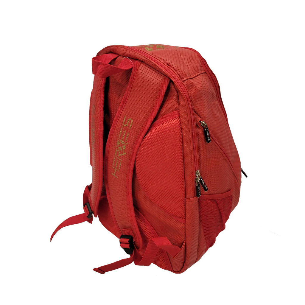 i am beach tennis Shop in miami - Heroe's Beach Tennis Brand #Gravity backpack in red. Back and side view.