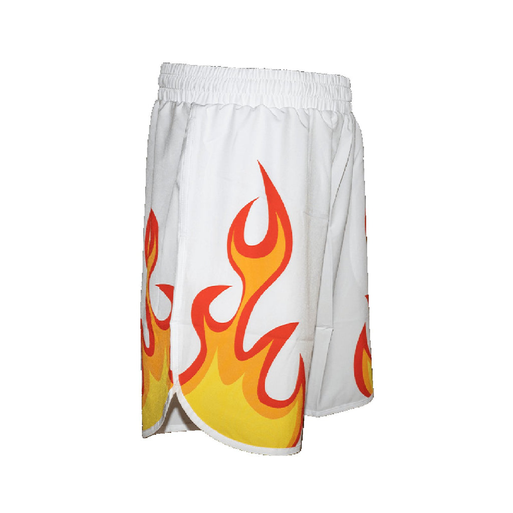 Shop Shorts - iamBeachTennis - Heroes Beach Tennis Mens White Flame Shorts - White shorts with a flame.