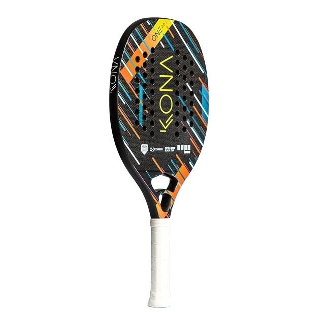 iamBeachTennis Miami Shop - Kona Beach Tennis Paddle, year 2022. The racquet model is a Kona ONE 2.0 Advanced/Professional beach tennis racket / raquete. Side view of the racket / raquet.