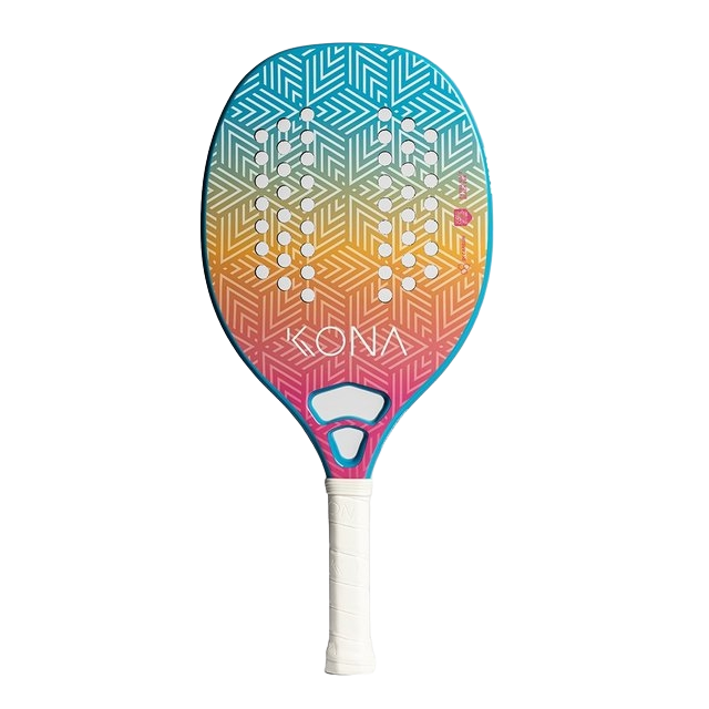 iamBeachTennis Miami Shop - Kona Beach Tennis Paddle, year 2022. The racquet model is a Kona SUNSET ORIGINAL Advanced/Professional beach tennis racket / raquete. Side view of the racket / raquet.