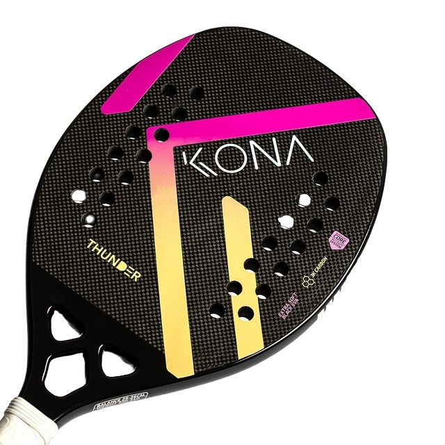Shop i am Beach Tennis usa store - Kona Beach Tennis Paddle, year 2022. The racquet model is a Kona THUNDER COLOR Advanced/Professional beach tennis racket / raquete. Face view of the racket / raquet.