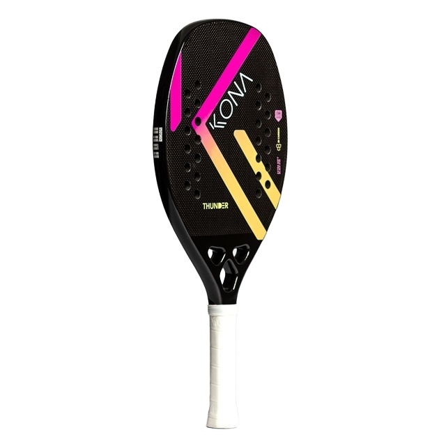 "i am Beach Tennis" Depot/Warehouse store - Kona Beach Tennis Paddle, year 2022. The racquet model is a Kona THUNDER COLOR Advanced/Professional beach tennis racket / raquete. Side view of the racket / raquet.