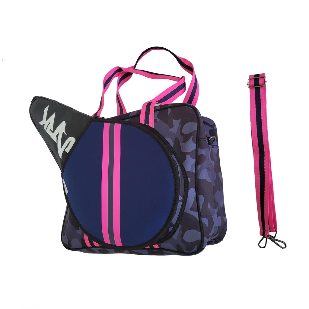 iamBeachTennis - Living Sundown Brand womens neoprene racket bag in black and silver - side view of bag