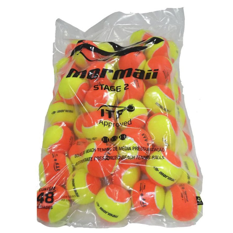 iambeachtennis usa shop presents Mormaii Beach Tennis stage 2 low compression beach tennis balls in a 60 pack. ITF approved.