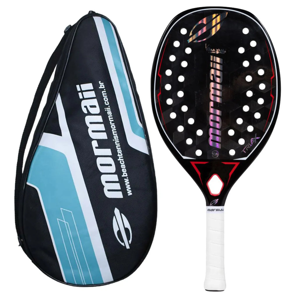iambeachtennis a depot store - Mormaii Brand Beach Tennis Paddles - Racket model is Mormaii Triax 2022 an advanced/professional beach tennis racket/racchetta.  Raquet/Raquete and cover bag.