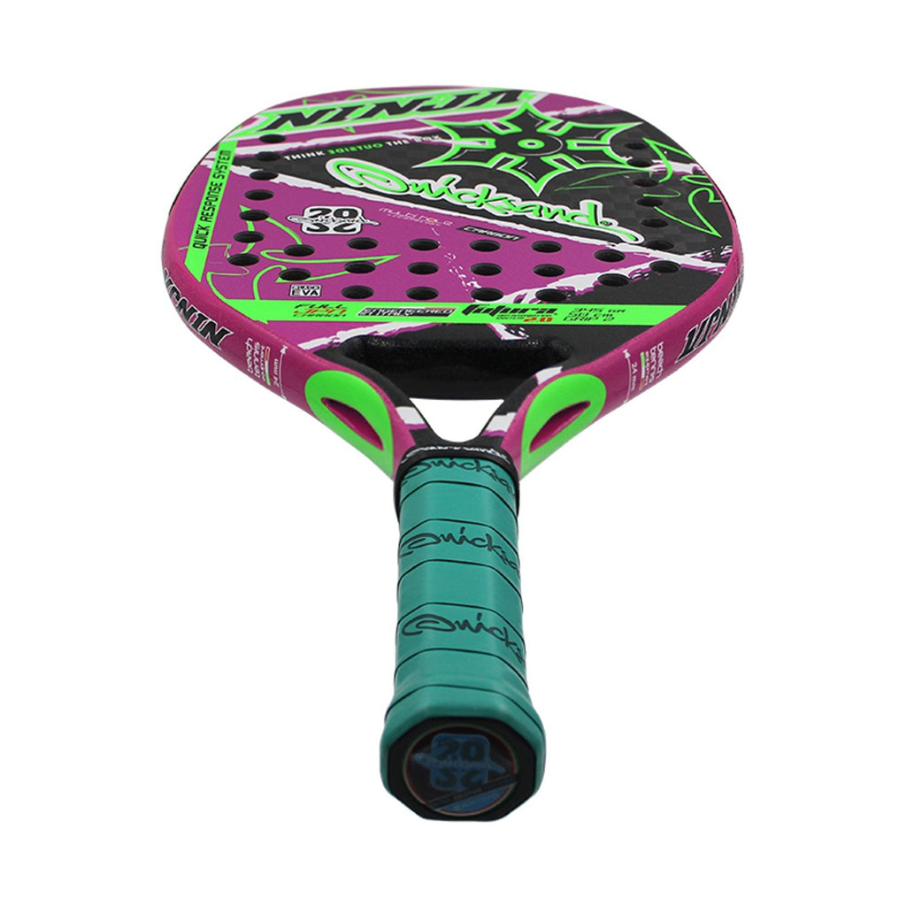 iamBeachTennis Miami Shop - Quicksand Beach Tennis Paddle, year 2022. The racquet model is a Quicksand Ninja Star Advanced/Professional beach tennis racket / raquete. Vertical flat view of the racket / raquet / racchetta.